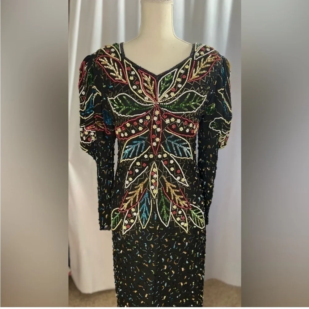 Vintage Beaded Gown, Sequin Dress, size Small / 2 - Picture 2 of 8
